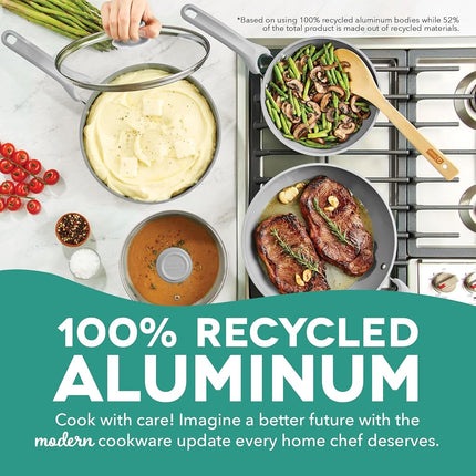 DASH Dream Green Nonstick Ceramic Cookware Set, 15 Piece, Cream - Recycled Aluminum and Ceramic, Nonstick Cookware Set, Oven Safe and Compatible with All Cooktops