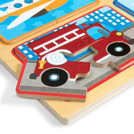 MELARQT Melissa & Doug Jouet en bois en bois naturel : À vos marques, prêts, partez (Quatre puzzles de véhicules de 4 pièces)