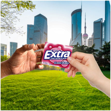 Chicle sin azúcar Wrigley's Extra Classic Bubble, paquete de 15 unidades, caja de 10 paquetes