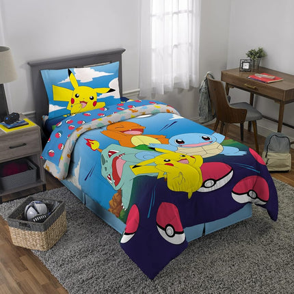 Parure de lit Franco super douce avec couette et draps, 4 pièces taille jumeau, Pokémon (les motifs peuvent varier)