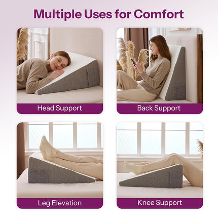 howhom Wedge Pillow with Foam Top for Sleeping,Reading and Rest, 8 Inch Elevated Support Triangle Bed Pillow for Legs and Back Support with Washable Cover
