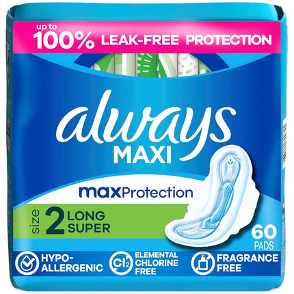 Always Maxi Size 2 Long Pads with Wings, Super Abs