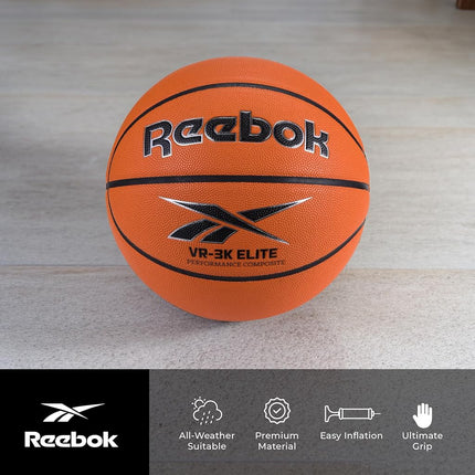 Reebok Hi Vis Elite Basketball, Taille Officielle, Cuir Composite, Prise Antidérapante, Maintien Constant de la Forme, Pompe et Aiguille Incluses, Série VR-3K