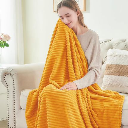 BEDELITE Fleece Throw Blanket for Couch – 3D Ribbed Jacquard Soft and Warm Decorative Spring Blankets – Cozy, Fuzzy, Fluffy, Plush Lightweight Mustard Yellow Throw Blankets for Bed, Sofa, 50x60 inches