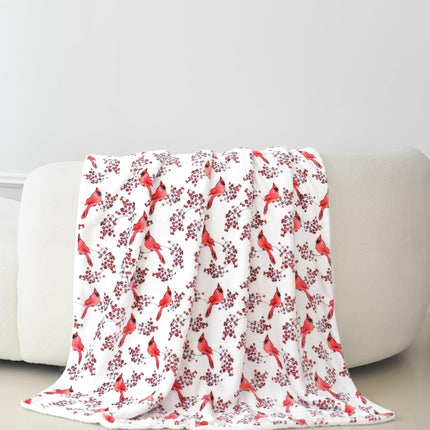 Manta Sherpa Reversible y Ultra Suave de Forro Polar de Franela Elegante Comfort, de Invierno para Navidad, Ligera y Acogedora, Decorativa para Fiestas, Perfecta para Descansar, 50 x 60 Pulgadas, Cardenal Rojo