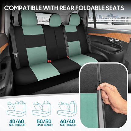 BDK PolyPro Car Seat Covers Full Set in Mint on Black – Front and Rear Split Bench Seat Covers Accessories for Auto Trucks Van SUV,Easy to Install