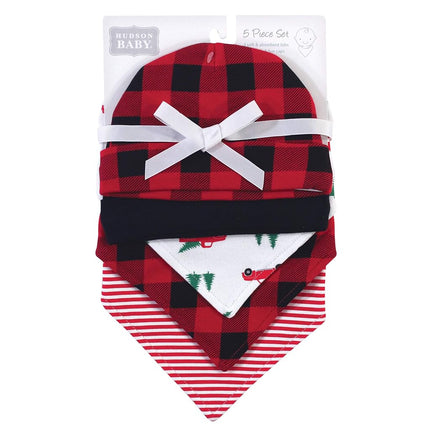 Hudson Baby Juego de babero de algodón y diadema o gorros de bebé unisex, árbol de Navidad, talla única