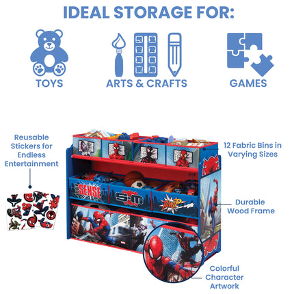 Delta Children Marvel Spider-Man Deluxe - Organizador de juguetes de 9 contenedores para almacenar y diseño de contenedores por