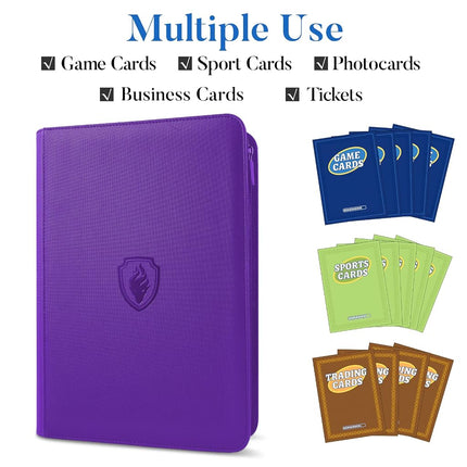 Fabmaker 9 Pocket Zipper Card Binder - 360 Pockets, Premium PU Side Loading Folders for Trading, Game, Sports Cards - Book Album for MTC, TCG (Purple)