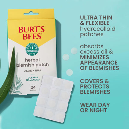 Burt's Bees 24 x Blemish Herbal Plasters with Fermented Willow Bark and Aloe Vera - Soothing Treatment for Grains - 100% Natural