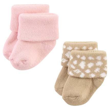 Hudson Baby Chaussettes riches en coton pour nouveau-né unisexe et chaussettes en éponge, motif guépard rose, 0-6 mois
