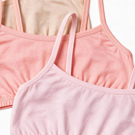 Fruit of the Loom Girls' Spaghetti Strap Sports Bra, Miami Pink/Sunset Coral/Rose Shadow/White, 38