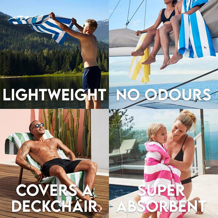 Dock & Bay Beach Towel - Quick Dry, Sand Free - Compact, Lightweight - 100% Recycled - Includes Bag - Cabana Light - Goa Grey - Extra Large (200x90cm, 78x35)