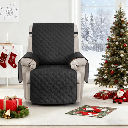 Ruaozz 100% Waterproof Recliner Chair Cover Non-Slip Oversized Reclining Cover for Large Recliner Chair Washable Chair Seat Cover with Elastic Straps for Kids, Dogs, Pets (Black, 28'')