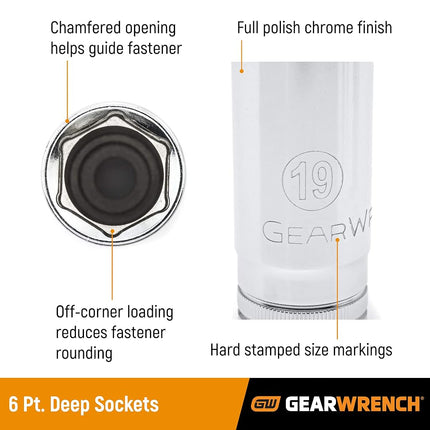 Gearwrench 3/8-inch Drive 6 Point Deep Metric Socket, 10 mm Size