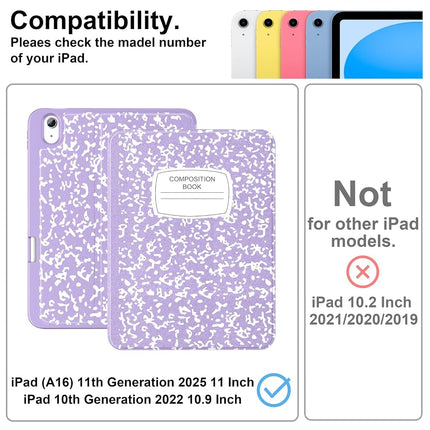 Supveco Case for ipad 10th Generation 10.9 Inch 2022 with Pencil Holder-[Support Apple Pencil 1st Gen+Auto Wake/Sleep],Premium Folio Stand Case with Soft TPU Back Cover for iPad 10th Gen-Lilac Book