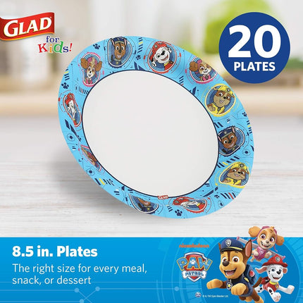 Platos de papel Glad for Kids Patrulla Canina | Platos desechables Patrulla Canina para niños | Platos de papel resistentes desechables a prueba de remojo aptos para microondas para todas las ocasiones Core Pups azules de 8.5" redondos, 200 unidades