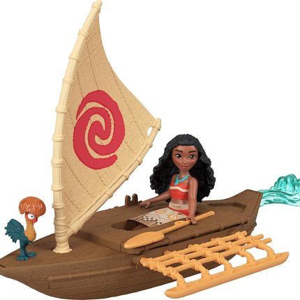 Mattel Disney Toys, Moana Small Doll & Floating Boat Playset with Heihei Rooster Figure, Wave Launcher & 2 Accessories, Inspired by Movie