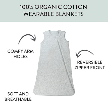 HonestBaby Baby Standard Wearable Blankets Sleeping Bags Swaddle Transition 100% Organic Cotton for Infant Boys, Girls, Unisex, Light Gray Heather, Large