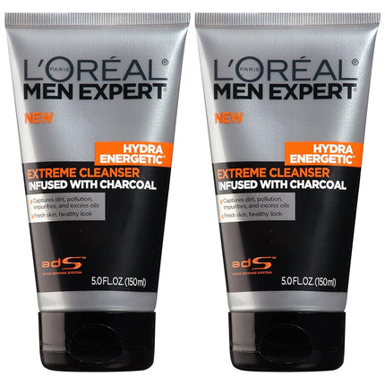 L'Oreal Paris Skin Care Men's Expert Hydra Energetic Charcoal Cream Cleanser, 2 Count