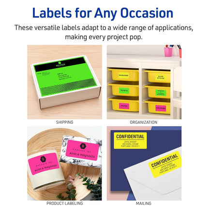 Avery Neon Address Labels with Sure Feed for Laser Printers, 1 x 2 5/8", 750 Yellow Stickers (5972)