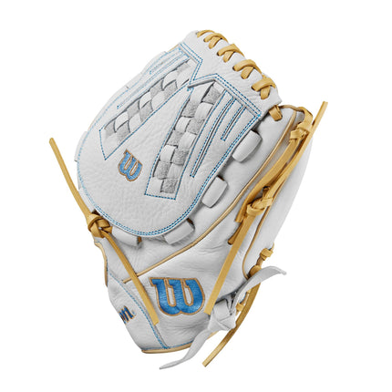 Wilson 2024 A1000® V125 12.5” Outfield Fastpitch Softball Glove - White/Blue/Blonde, Left Hand Throw
