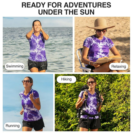 Kanu Surf Women's UPF 50+ Short Sleeved Active Swim Shirt Rashguard & Workout Top, Beach Girl Purple, Small
