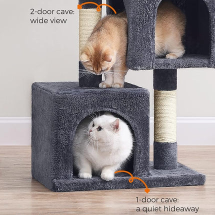 Feandrea Cat Tree Tower, 74 cm, M, Condo for Medium Cats up to 11 lb, Large Perch, 2 Caves, Scratching Post, Smoky Gray UPCT612G01