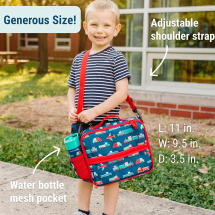 Wildkin Kids ECO rPET Insulated Lunch Box – Keeps Food Hot or Cold, Easy-Clean Lining, Mesh Pockets & BPA-Free – Boys & Girls, Ideal for School, Travel & Daycare – Transportation