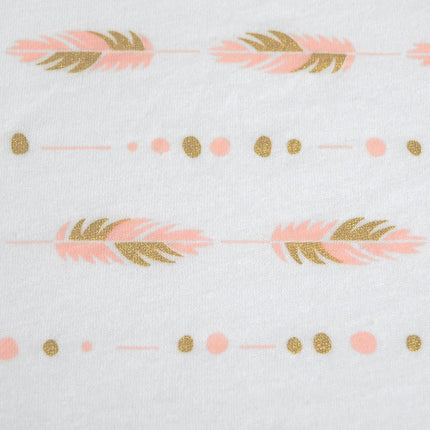 American Baby Company Printed 100% Cotton Jersey Knit Fitted Crib Sheet for Standard Crib and Toddler Mattresses, Sparkle Gold and Pink Feathers, for Girls