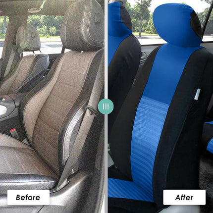 FH GROUP Car Seat Covers Front Set 3D Air Mesh - Seat Covers for Low Back Car Seats with Removable Headrest, Universal Fit, Automotive Seat Cover, Airbag Compatible Car Seat Cover for SUV, Sedan Blue