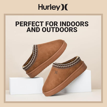 Hurley Kids Modi Pantoufles - Chaussons d'intérieur et d'extérieur pour Garçons et Filles, Sabots Durables avec Doublure Polaire en Fausse Fourrure - Chaussons d'Hiver Chauds, Châtaigne, 6 Bambin