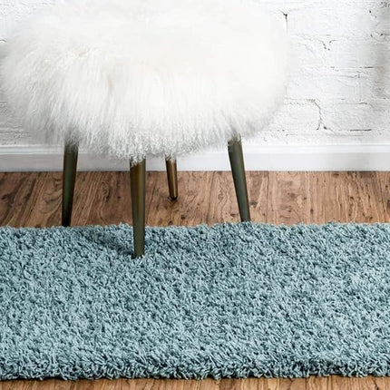Unique Loom Solo Solid Shag Collection Modern Plush Light Slate Blue Runner (3' x 10')