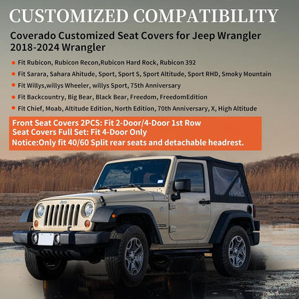 Coverado Seat Covers for Jeep Wrangler, 4 Door Leather Custom Car Seat Covers, Front & Rear Seat Cushion Protector Fit for Jeep Wrangler JL Seat Covers 4-Door Sahara Sport Rubicon 2018-2026 (Black)