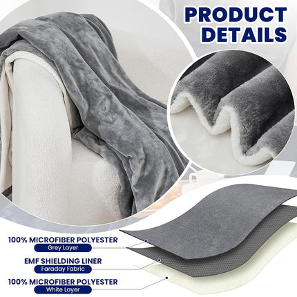 Preboun 60 X 50 Inch Faraday Blanket EMF Protection Flannel Grey