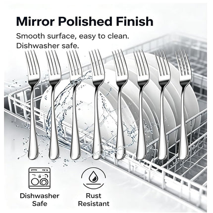 24 PCS Forks Stainless Steel, Food Grade Stainless Steel Metal Forks Cutlery Set, Table Dinner Forks Silverware Set for Home, Kitchen, Restaurant, Dishwasher Safe (8 inch, Silver)