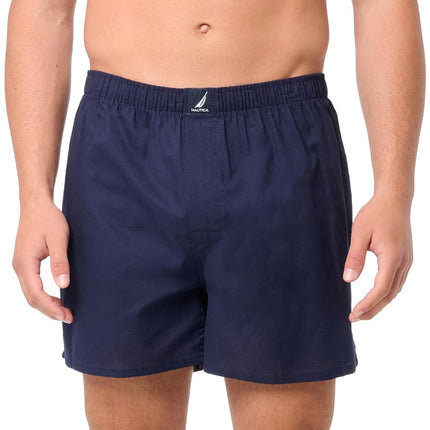 Nautica Men's Classic Cotton 3-Pack Woven Boxer Shorts, Peacoat/Houndstooth-Scuba Blue/Anchor Print, M
