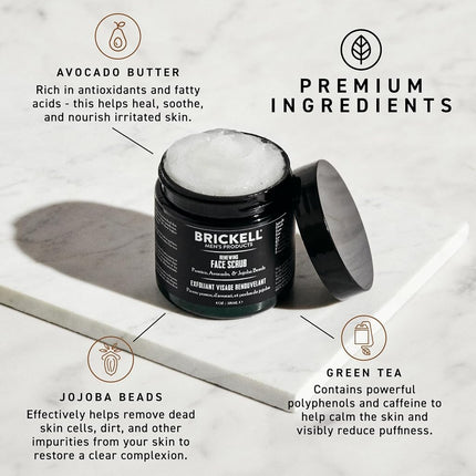 Brickell Men's Renewing Face Scrub for Men, Natural and Organic Deep Exfoliating Facial Scrub Formulated with Jojoba Beads, Coffee Extract and Pumice, 4 Ounce, Scented
