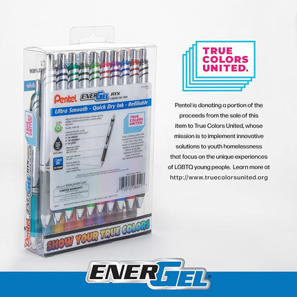 Pentel EnerGel RTX True Colors United (0.7mm) Medium Line, Assorted Ink, 20 Pack Box
