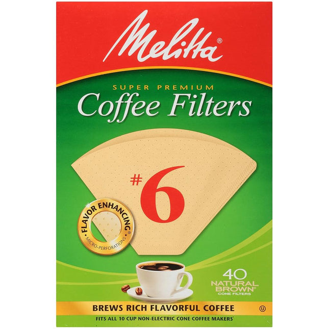 Melitta #6 Cone Coffee Filters, Natural Brown, 40 Count