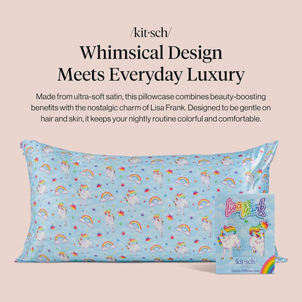 Kitsch x Lisa Frank Satin Pillowcase with Zipper for Hair & Skin, Softer Than Silk Pillow Cases, Wrinkle-Free, Smooth and Cooling Satin Pillow Covers, King Size (19x36) - MarkieTM