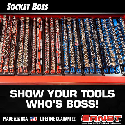 Ernst Manufacturing 8487 Socket Boss, 2 18-Inch Rails featuring Twist-Lock Secure Socket Holder and Drawer Tray, Fits 1/2 Inch Drive Sockets, Green - Made in USA