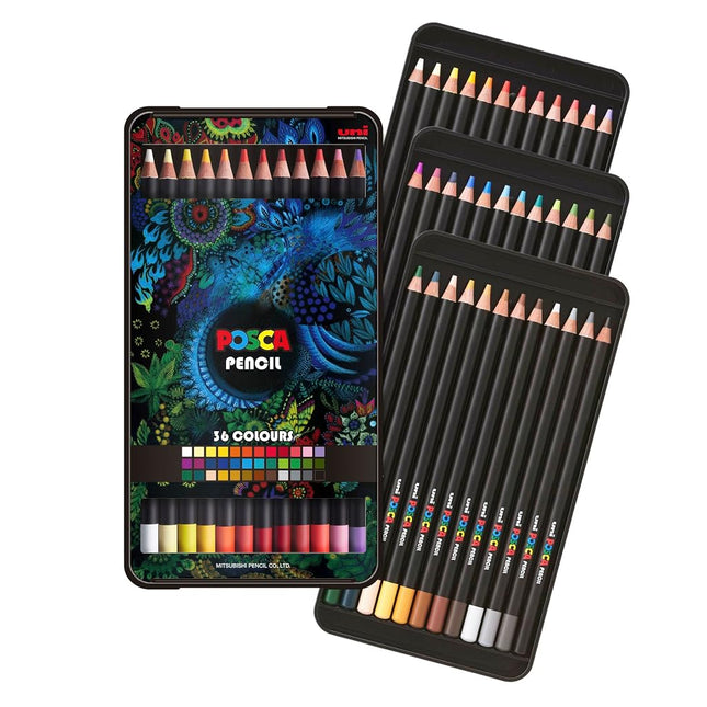Posca Oil and Wax Art Pencils Set, 36 Prismacolor Pencils, Drawing Supplies, Watercolor Pencils, Pencils for Adult Coloring Books for Women or Men