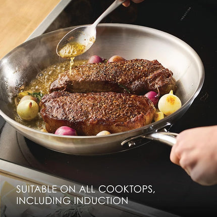 Rachael Ray Professional Stainless Steel Frying Pan/Skillet, Compatible with All Cooktops, Induction Ready, Dishwasher Safe, 12.5 Inch Open Fry Pan - Stainless Steel
