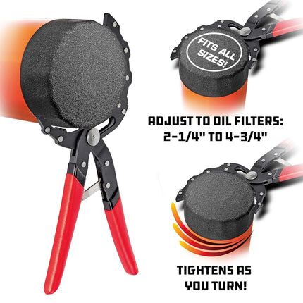 Powerbuilt 942068 Self-Adjusting Oil Filter Pliers, Red