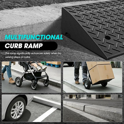 DNA MOTORING 7" Rise Rubber Curb Ramp Heavy Duty Loading Driveway Ramp Threshold Ramp 38.5 in L x 19.6 in W x 7 in H for Loading Dock, Warehouse, Wheelchair, Motorcycles, Cars, TOOLS-00653