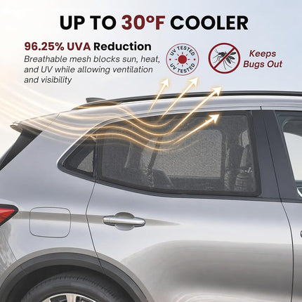 XL/Car Side Window Shades for SUV. 8 Sizes/2 Pack. Stretch-to-Fit Mesh for Rear Windows Up to H:20" x W:46". Sun, Heat & Bugs Protection, Blocks 96% UVA. Camping Windows Screens | Qualizzi®