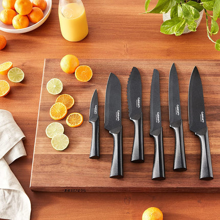Juego de cuchillos Cuisinart, juego de cuchillos metálicos de 12 piezas con protector de hoja, ligeros, de acero inoxidable, duraderos y aptos para lavavajillas, C55-12PMB, negro