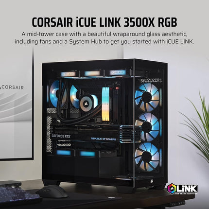 CORSAIR iCUE LINK 3500X RGB Mid-Tower ATX PC Case – Panoramic Tempered Glass – Reverse Connection Motherboard Compatible – 3x CORSAIR iCUE LINK RX120 RGB Fans Included – Black