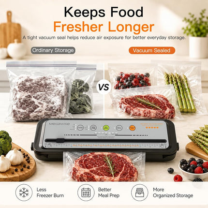 MEGAWISE Multi-Function Vacuum Food Sealer for Meal Prep, Built-In Cutter